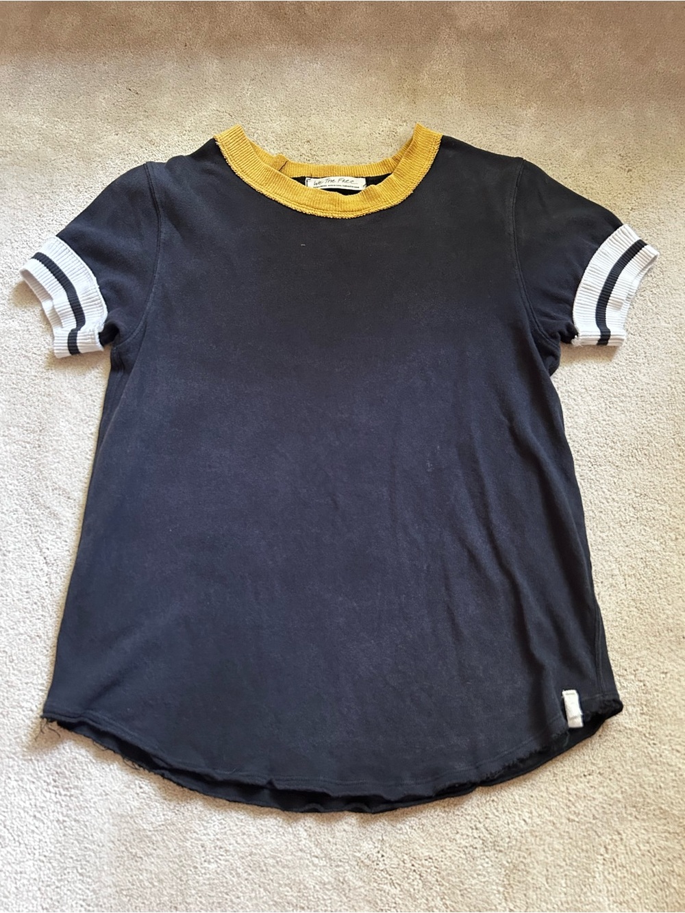 Free People Black Short Sleeve Ringer Tee XS